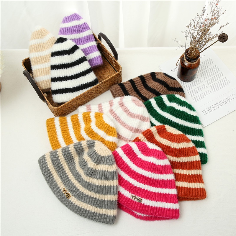 Mũ Len Dệt Kim Họa Tiết Kẻ Sọc Thời Trang Thu Đông Phong Cách Hàn Quốc Cho Cặp Đôi