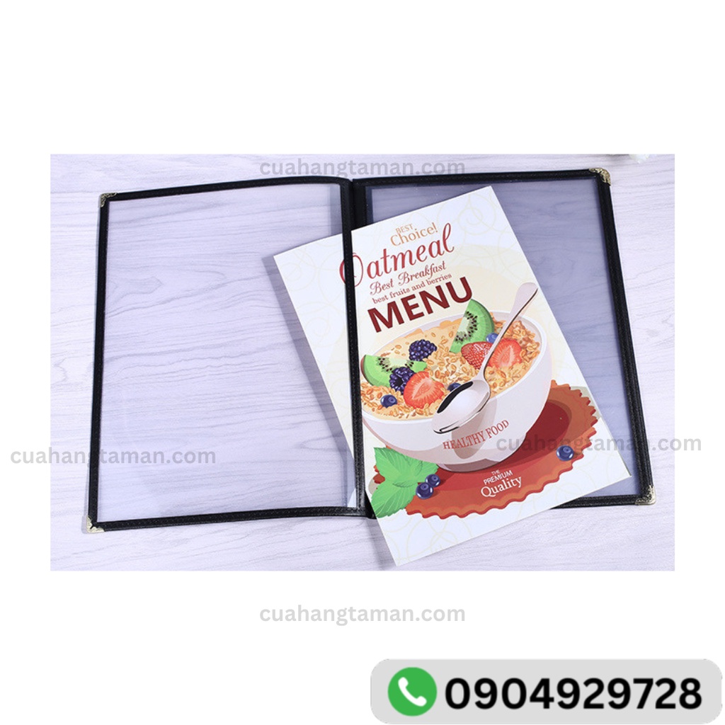 Bìa Menu Thực đơn Catalogue A4 Trong Suốt Hai Mặt Viền Da