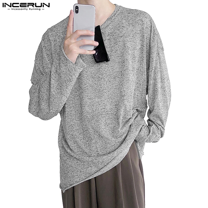 Áo thun INCERUN tay dài cổ tròn trong suốt chống nắng thời trang mùa thu cho nam