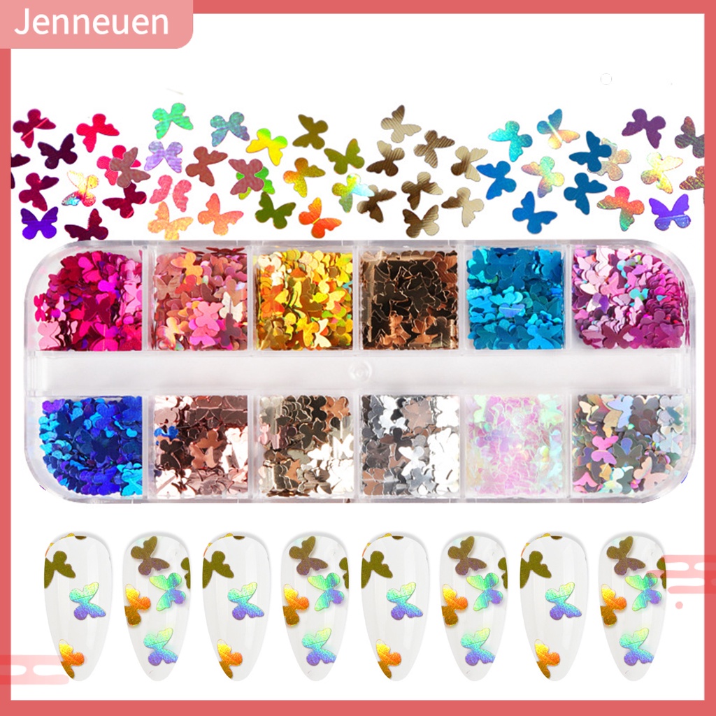 Hộp 12 Ngăn Đựng Hạt Kim Sa Hình Bướm Trang Trí Móng Tay DIY