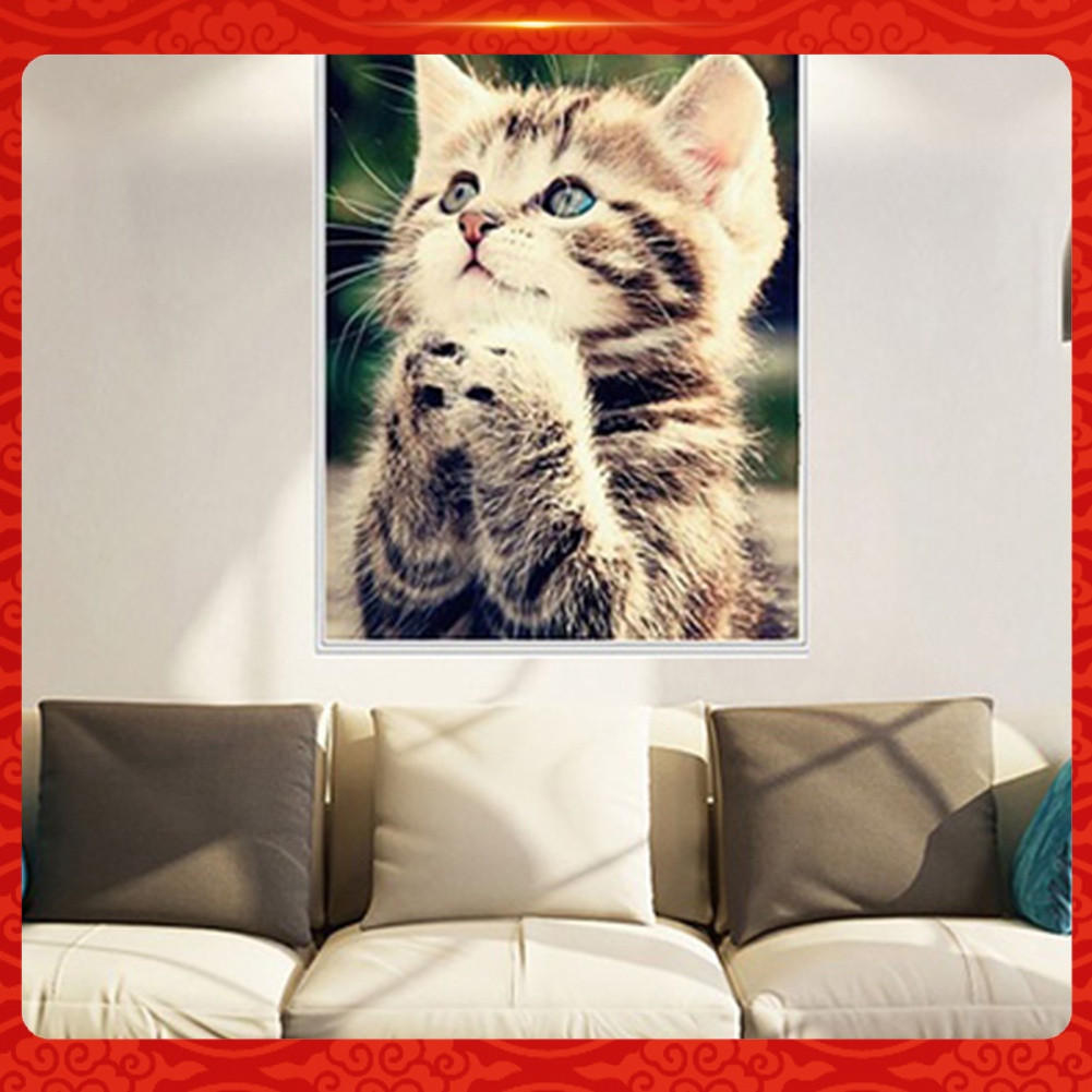 Bộ Tranh Đính Đá 5D Tự Làm Hình Mèo Dễ Thương Trang Trí Nhà Cửa
