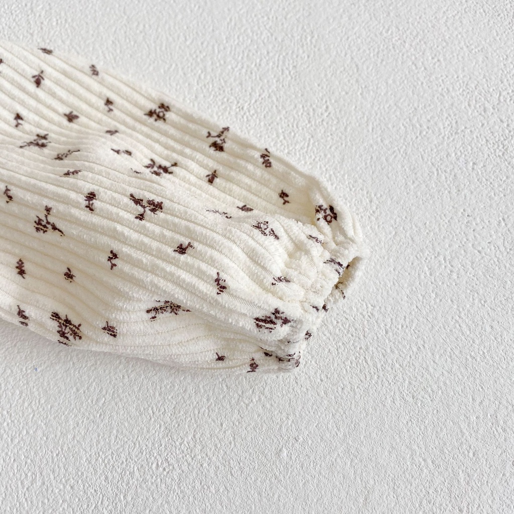 Bộ Áo Liền Quần Vải Cotton Tay Dài In Hoa Nhỏ Dễ Thương Phong Cách Hàn Quốc Cho Bé Gái Sơ Sinh