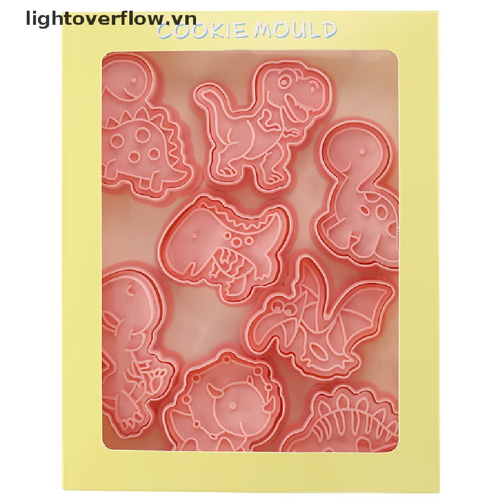 Set 8 Khuôn Nhựa Nhấn Bánh Quy Hình Khủng Long 3D