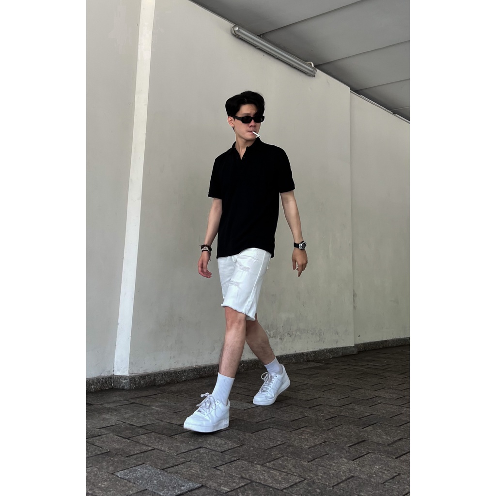 Quần Shorts Jeans nam, rách gối thời trang, vải Denim dày dặn có co giãn (màu trắng)