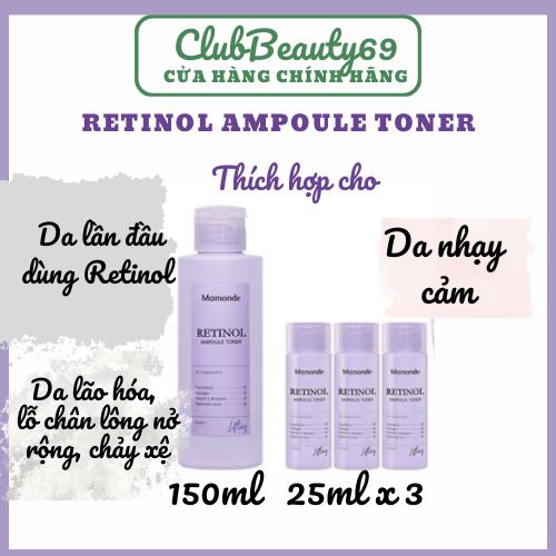Toner Retinol chống lão hoá Mamonde Retinol Ampoule 150ml, nước hoa hồng retinol mamonde