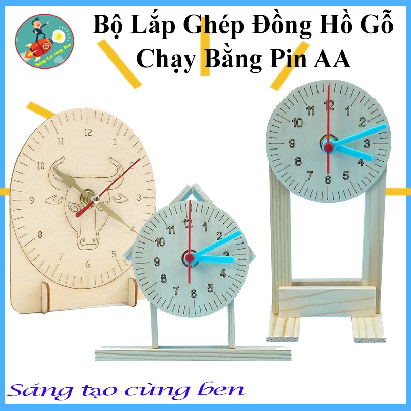 Đồ chơi stem - Bộ lắp ghép Đồng Hồ Gỗ chạy bằng Pin AA, Đồ chơi sáng tạo, tự làm an toàn cho bé