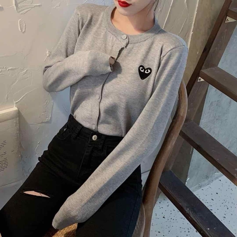 COZOK Áo Khoác Cardigan Dệt Kim Tay Dài Dáng Ngắn Thêu Họa Tiết Trái Tim Xinh Xắn Thời