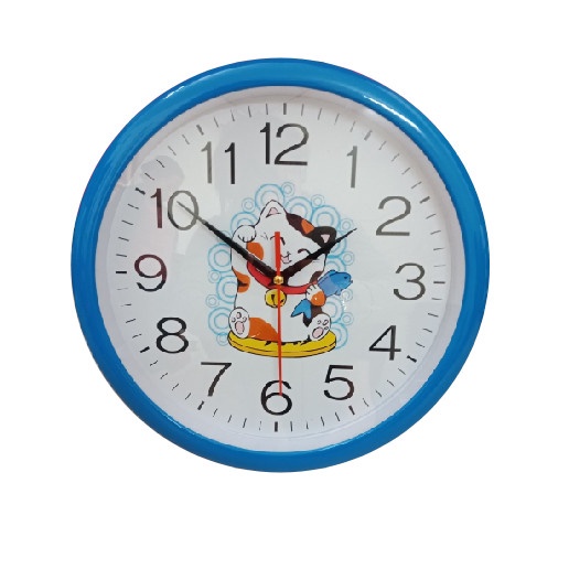 Đồng hồ mèo thần tài viền xanh đường kính 30cm .