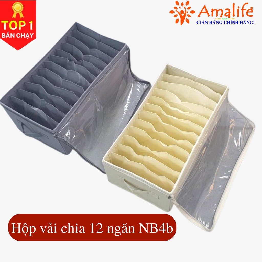 Hộp vải đựng đồ chia ngăn HQ4 - Hộp đựng quần áo chia 9 ngăn, 12 ngăn gấp gọn chính hãng Amalife