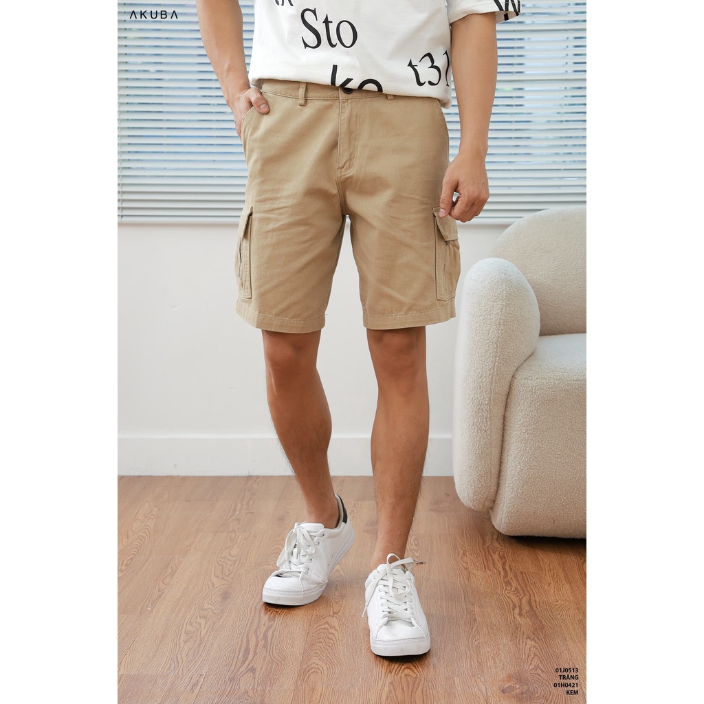 Quần Short Kaki nam trơn co dãn Form slimfit AKUBA chất liệu Regular, phong cách Hàn Quốc 01H0421