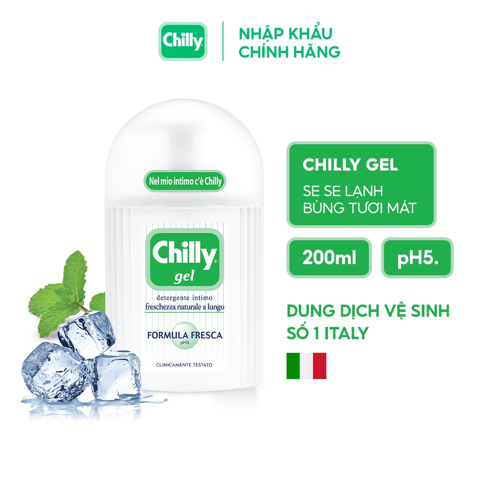 Dung dịch vệ sinh phụ nữ Chilly Gel chiết xuất bạc hà se se lạnh, bùng tươi mát chai 200ml