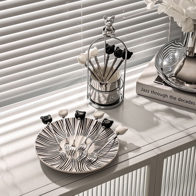 Bộ đựng dĩa bằng gốm sứ hình gấu đơn giản