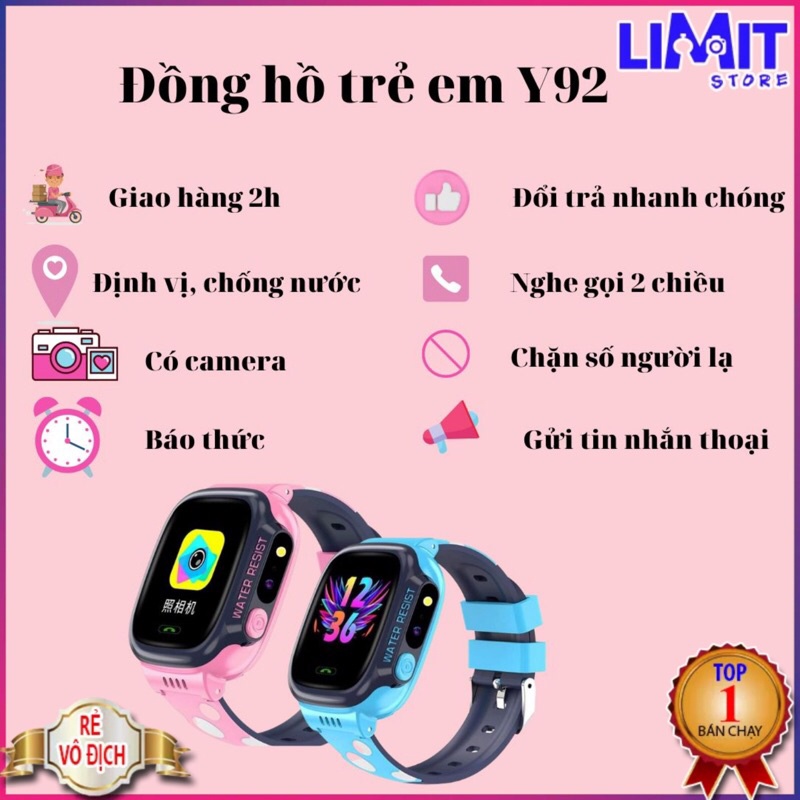 Đồng hồ thông minh trẻ em Y92, chống nước, nghe gọi định vị