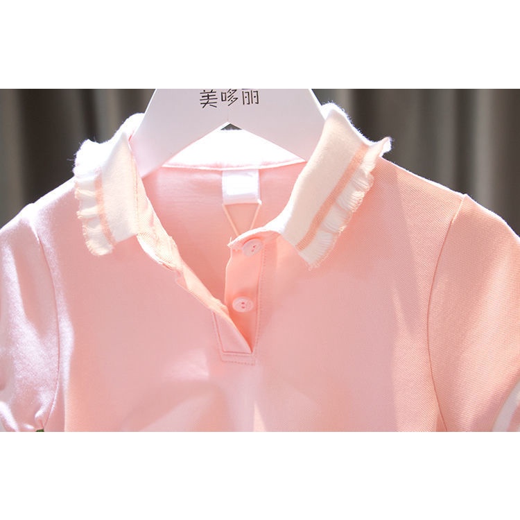 Áo polo Tay Ngắn Màu Trơn Dễ Thương Phong Cách Hàn Quốc Thời Trang Mùa Hè Cho Bé Gái