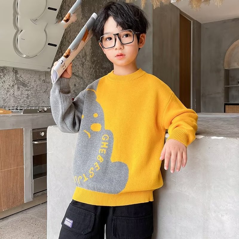 Áo sweater bxpb dệt kim dáng rộng thoải mái thiết kế khóa gấu phong cách - ảnh sản phẩm 3