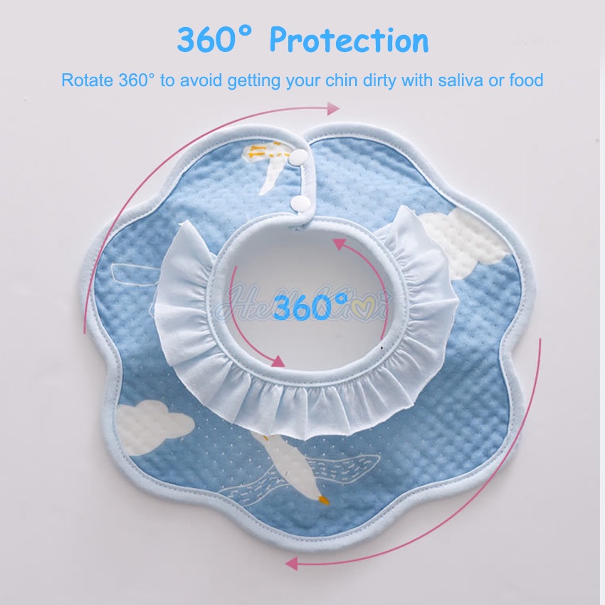 Set 3 yếm ăn HELLOKIMI cotton dày chống thấm nước xoay được 360 độ dành cho em bé