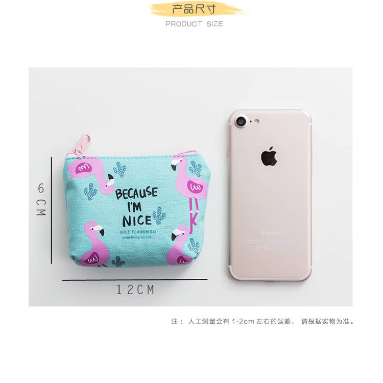 Ví Vải Mini Đựng Thẻ Xe, Son, tai nghe.. in Họa Tiết Hồng Hạc