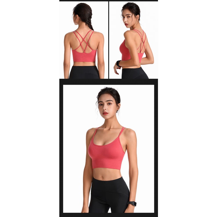 FLOWOMEN áo bra tập gym Áo Ngực Thể Thao Nữ Dây Chéo Lưng Có Đệm Nâng Ngực Cho