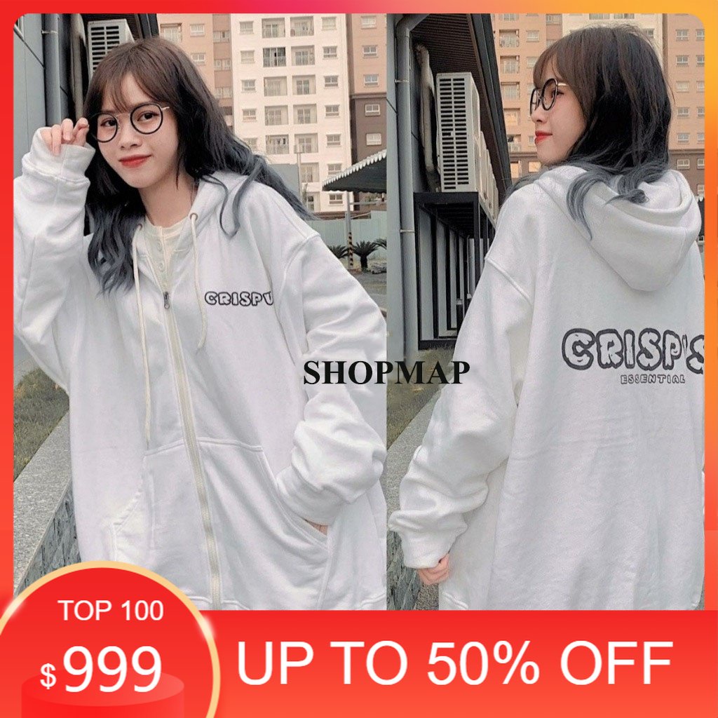 Áo KHOÁC Hoodie nữ in chữ CRIS.PUS Ulzzang Unisex có 2 màu đen trắng fomr rộng cực đẹp
