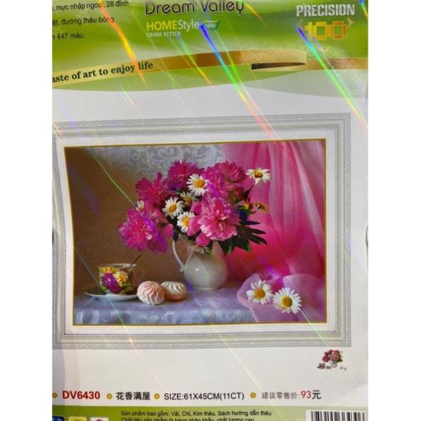 Tranh thêu Chữ thập bình hoa cúc DV6430(61x45 cm) chưa thêu