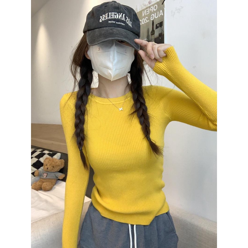 Áo Len Tay Dài Cổ Tròn Màu Trơn Thiết Kế Mỏng Kiểu Dáng Mới Thời Trang Dành Cho Nữ