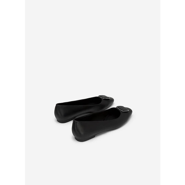 Vascara GIÀY BÚP BÊ ĐÍNH KHÓA VUÔNG VÂN DA KỲ ĐÀ PHỐI VIỀN KIM LOẠI - GBB 0425 - MÀU ĐEN