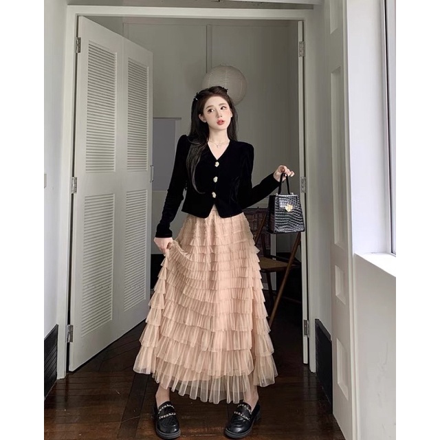 Chân váy voan lưới dài nhiều tầng xinh như công chúa hàng chuẩn taobao