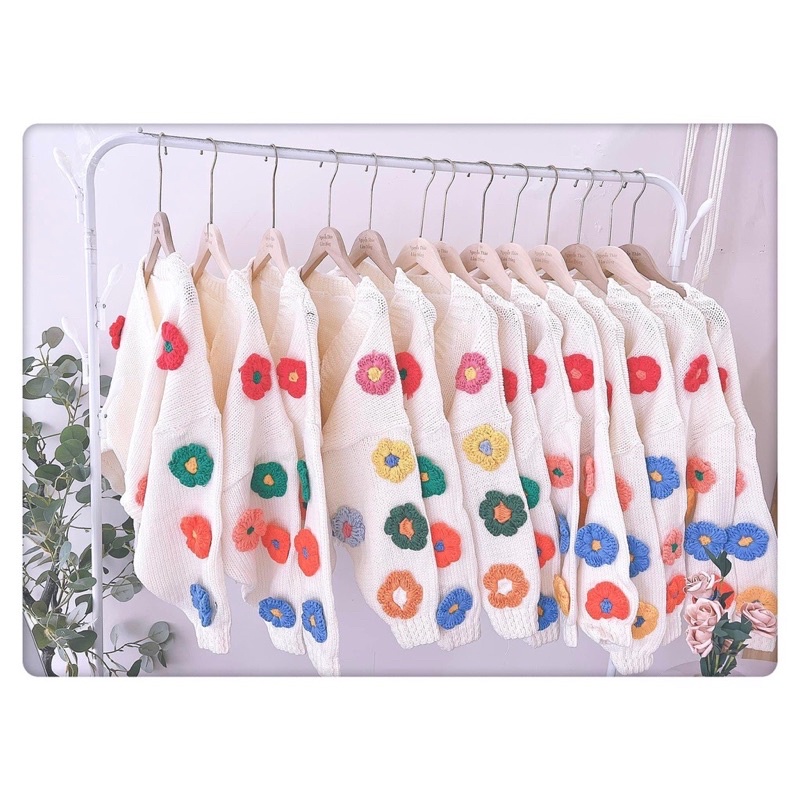 Áo cadigan crotop đính hoa nhiều màu chất len mềm mịn xinh lắm boong_clothing