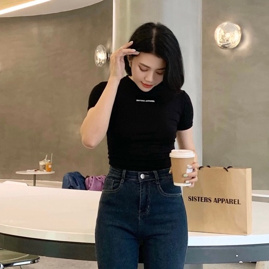 Áo thun baby tee tay ngắn nữ màu đen, xám Sisters I SS-T12