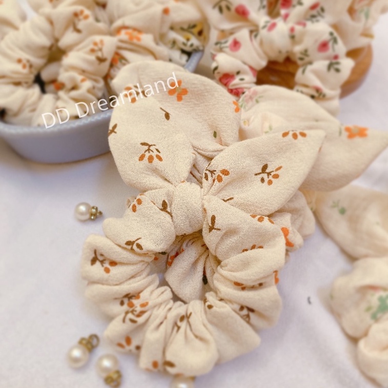 Scrunchies Cột Tóc Tai Thỏ Hoa Nhí