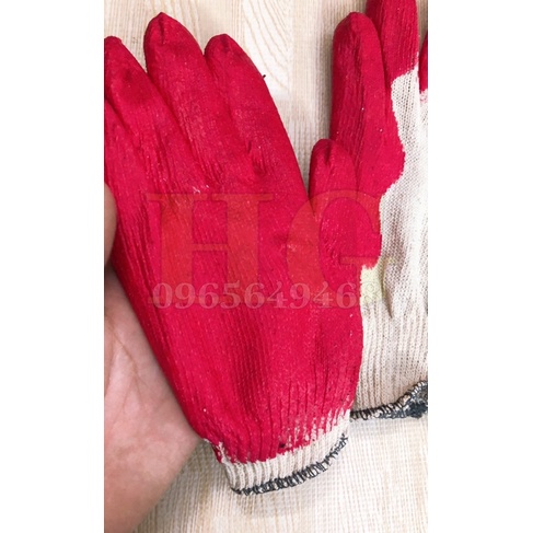 [Max rẻ] Găng tay vải, găng tay bảo hộ chất liệu vải sợi dùng để làm việc, tăng độ bám, chống trơn trượt phủ sơn đỏ