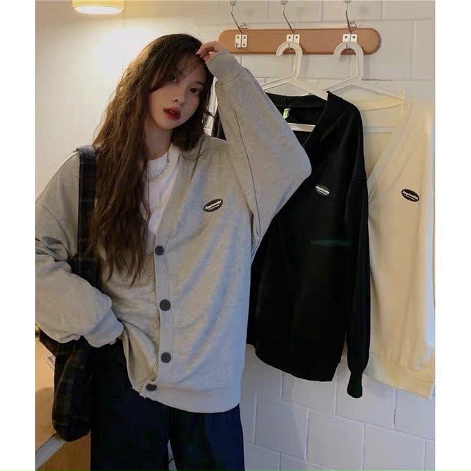 Áo Khoác Cardigan Dài Tay Thêu Logo form rộng hàn quốc fammilyshop-áo khoác ulzzang