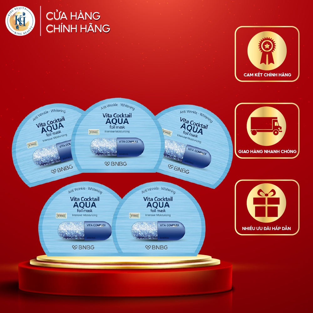 Combo 5 Mặt nạ cấp ẩm chuyên sâu giúp da săn chắc BNBG Vita Cocktail Aqua Foil Mask - Intensive Moisturizing 30ml x 5