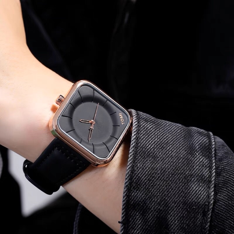 Đồng hồ nam mặt vuông dây da cao cấp chính hãng TOMIBIG phong cách trẻ trung năng động