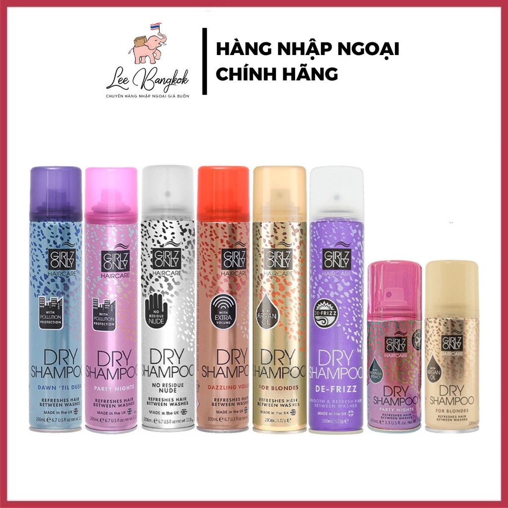 Dầu Gội Khô Girlz Only Party Nights / Dawn 'Til Dusk / Dazzling Volume / No Residue Nude 200ml