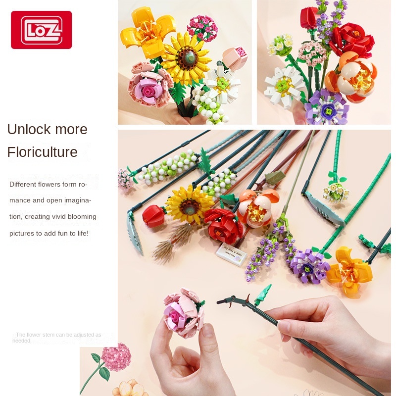 Bộ lắp ráp Lego hoa, hãng Loz bộ xếp hình khối xây dựng bó hoa