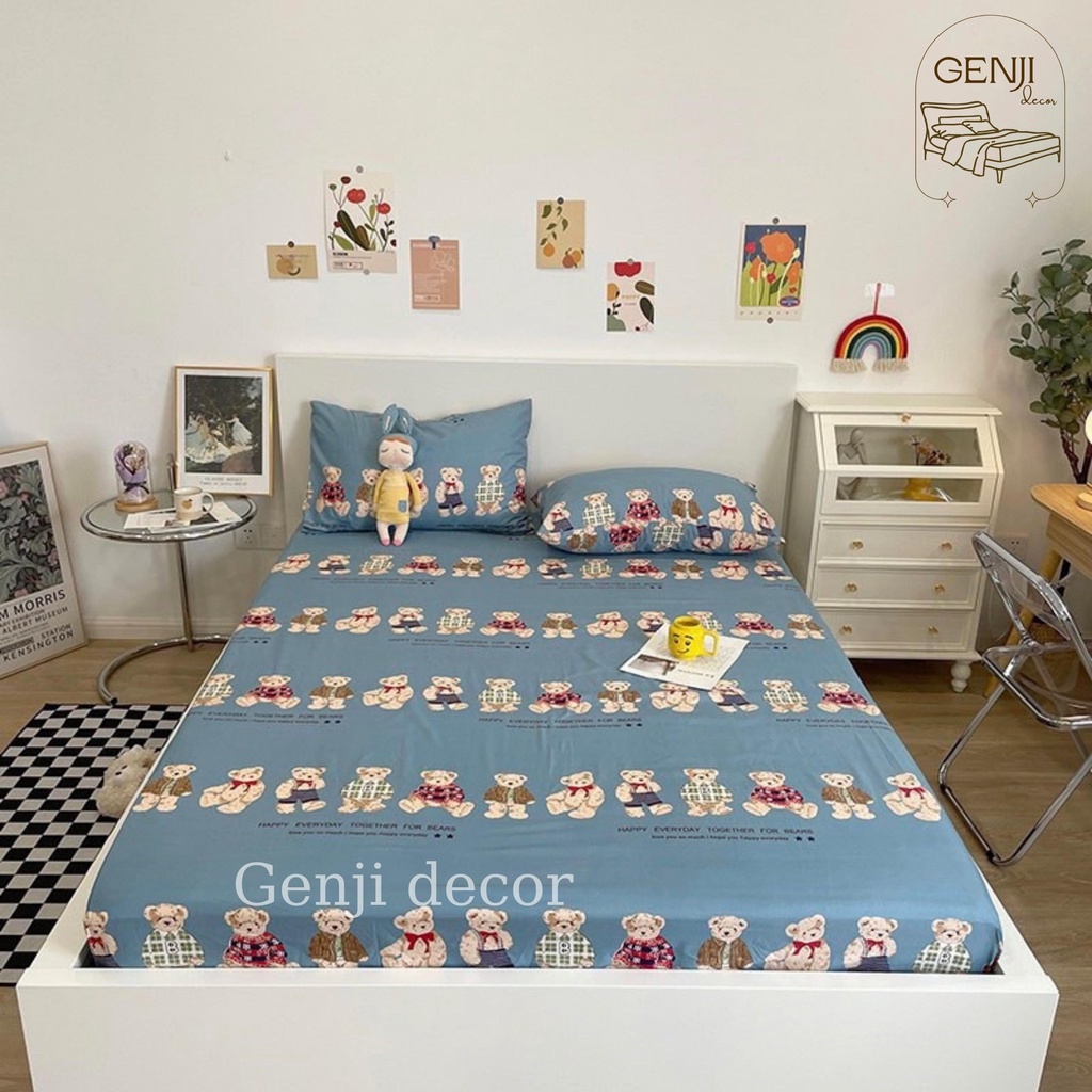 Bộ ga giường 3 món Genji Decor 01, drap giường đẹp mềm mịn mát đầy đủ kích thước mẫu mã