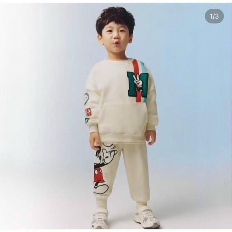 Bộ nỉ da cá Mickey màu be phối màu cá tính cho bé