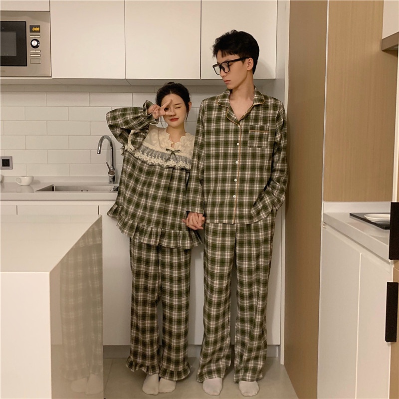 BN31_ bộ đồ ngủ pijama, bộ mặc nhà đôi kẻ caro phối ren tiểu thư công chúa phong cách ulzzang Hàn Quốc