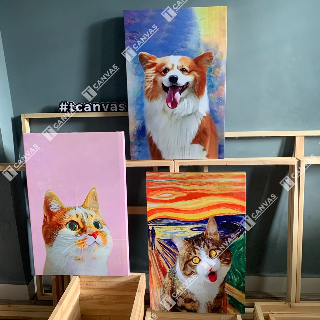 Tranh chân dung Chó, Mèo tranh canvas thú cưng ngộ nghĩnh trang trí decor Phòng khách, Phòng ngủ | CM06-16