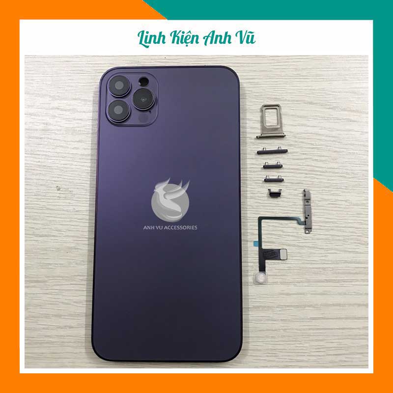 Vỏ độ X/XR/XS/XSM/11/11PRM lên 14PR/14PRM Màu Tím, Màn phẳng. Tặng kèm Bộ nút, Khay sim, Dây Led độ sẵn.