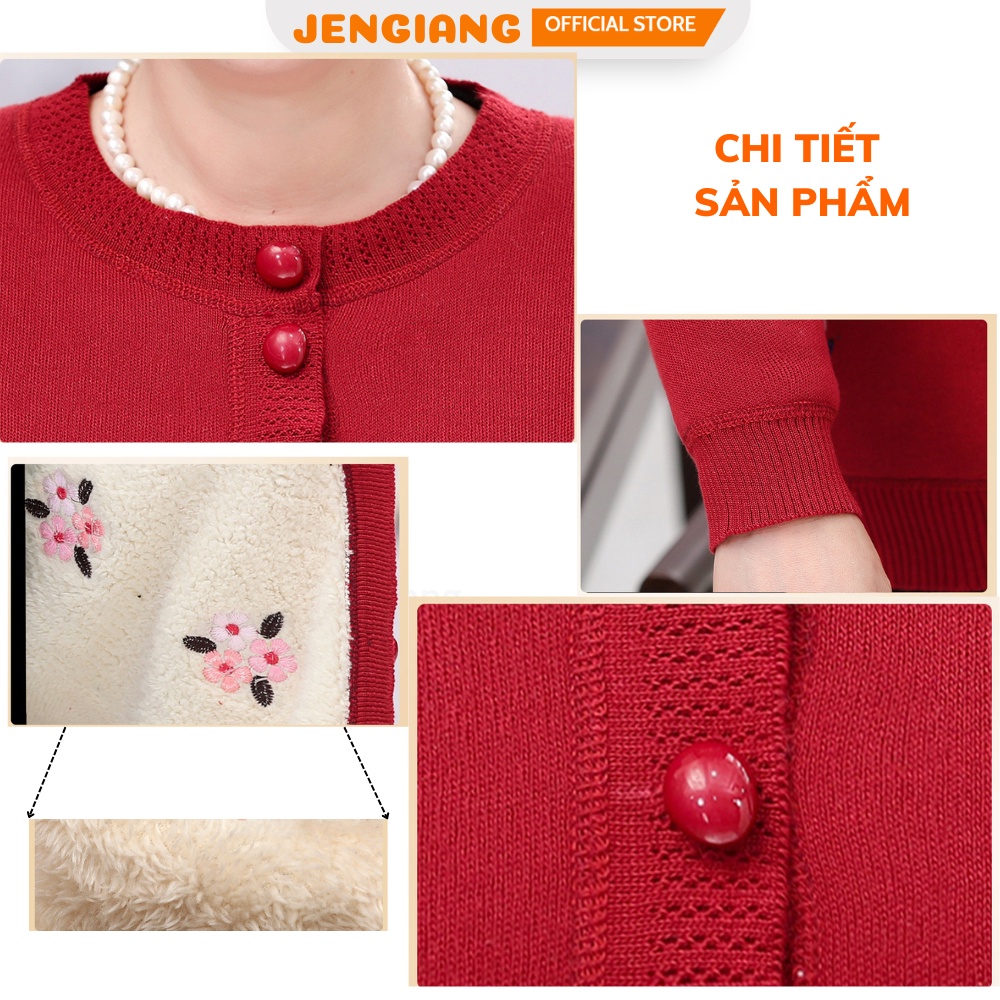(Sẵn) Áo len lót lông cừu Jengiang dành cho bà cho mẹ trung niên họa tiết thêu hoa quà tặng cho người già giữ ấm dịp lễ