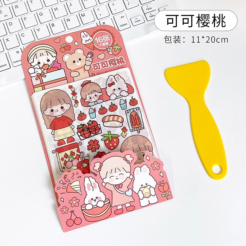 Set 16 Tấm Sticker Dán Trang Trí Sổ Tay diy Họa Tiết Hoạt Hình Dễ Thương