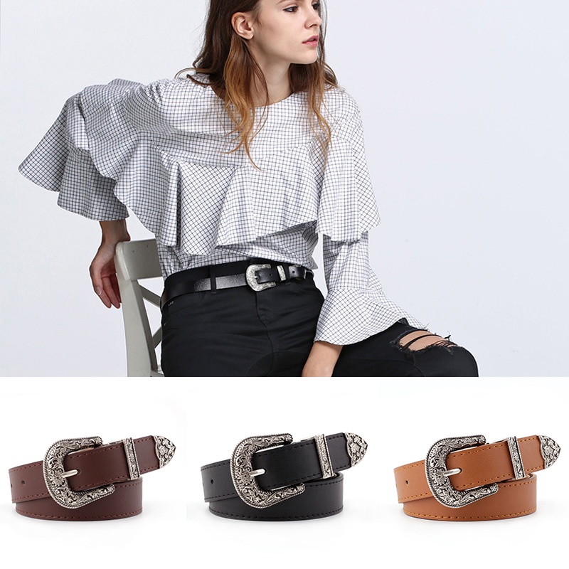 Thắt Lưng Da Khóa Kim Loại Phong Cách Retro Thanh Lịch Cho Nữ