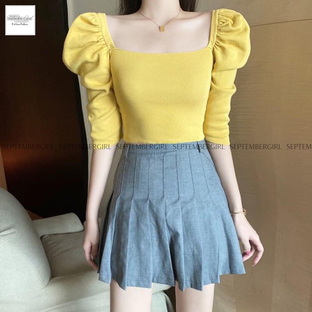 Áo thun nữ cổ vuông SEPTEMBERGIRL dáng croptop tay bồng - AO TOP NU 010V2