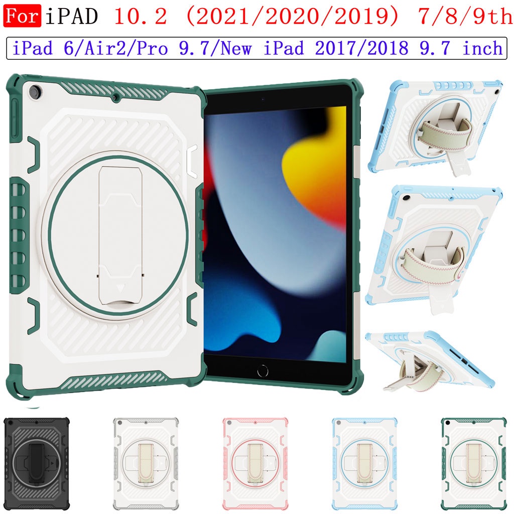 Bao Da Máy Tính Bảng Bảo Vệ 360 Độ Cho iPad Air2 6th Pro 9.7 9.7 2017 2018 iPad 10.2 2019 2020 2021° Ốp Máy Tính Bảng Siêu Mỏng Chống Sốc Màu Trơn Kèm Giá Đỡ Xoay Được