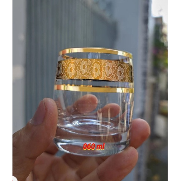 Bộ 6 ly uống rượu mạnh pha lê 060 ml mạ vàng 24k