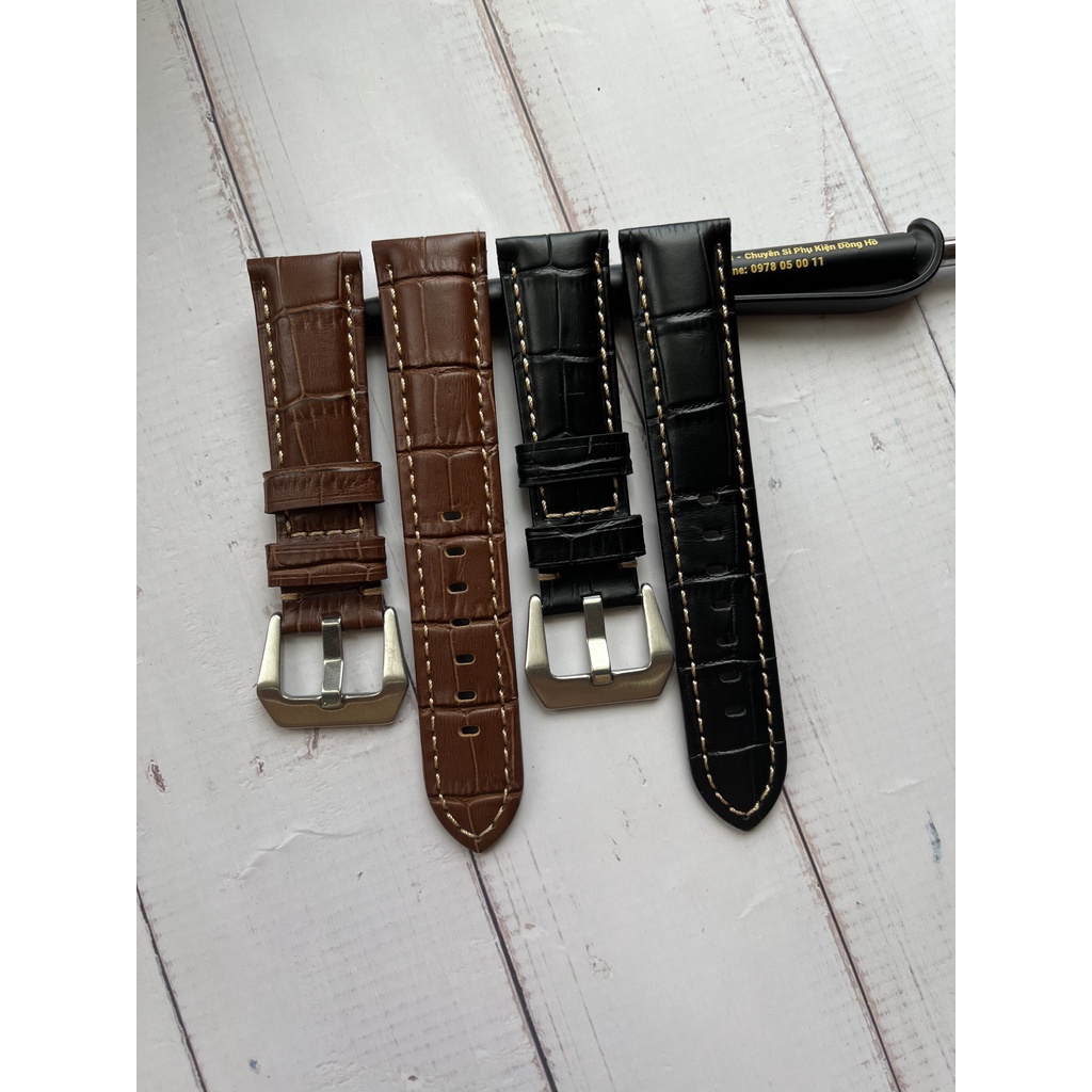 Dây Da Đồng Hồ Nam Nữ Cao Cấp Chỉ Nổi Size 20mm 22mm 24mm