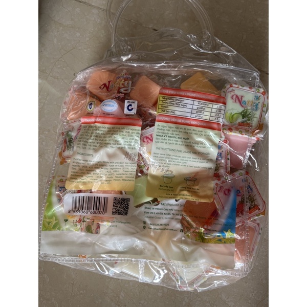 Thạch hộp sữa chua Natty túi quai xách, thạch Natty Long Hải tải trọng 972 g