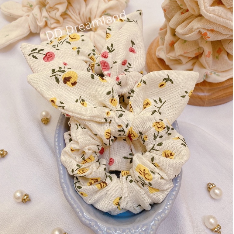 Scrunchies Cột Tóc Tai Thỏ Hoa Nhí